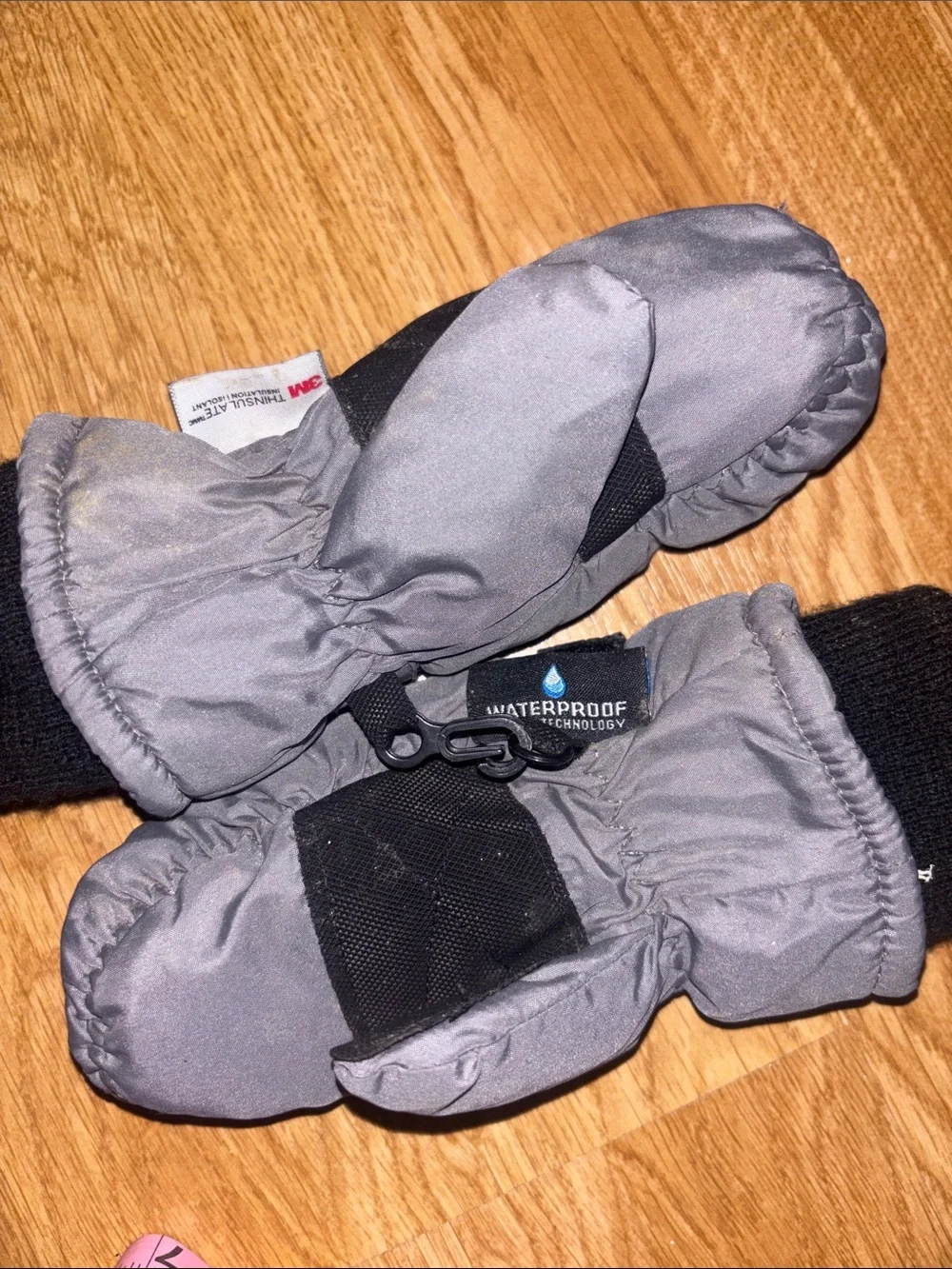 3M Thinsulate Gray Kids Mittens with Orange Robot Embroidery